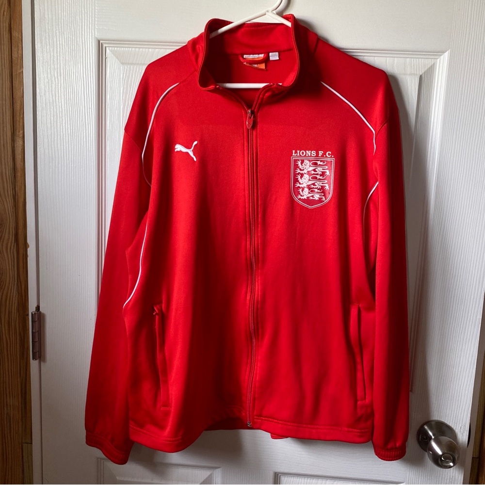 Red & White Puma Jacket activewear, gym athletic Lions F.C. Club. Size M